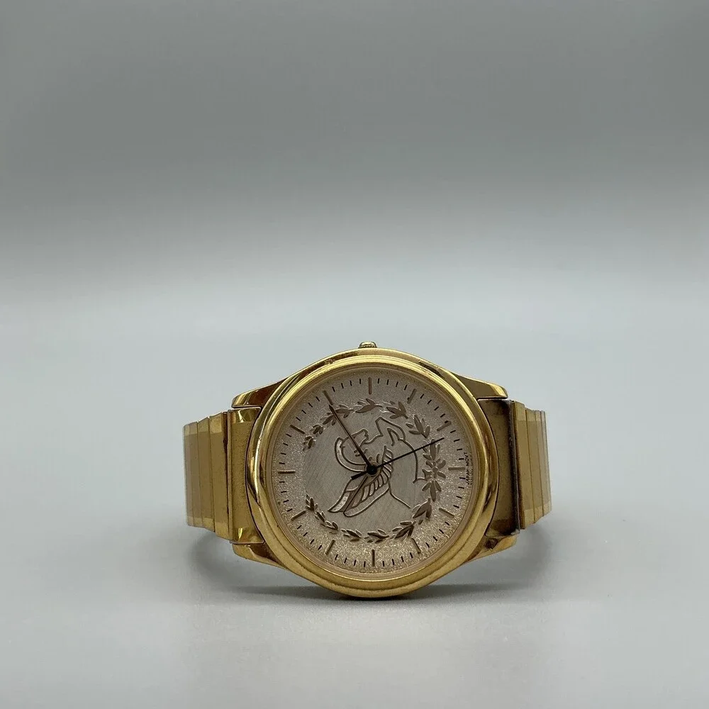 Vintage Mobil Oil Pegasus Mens Watch 33mm Gold Tone Stretch Band New Battery